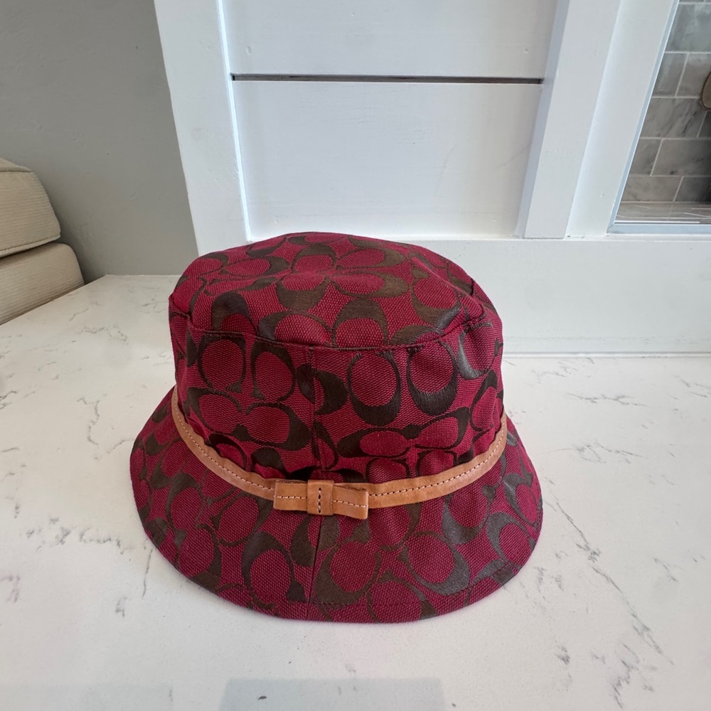 Coach Canvas Logo Bucket Hat with leather Bow Trim